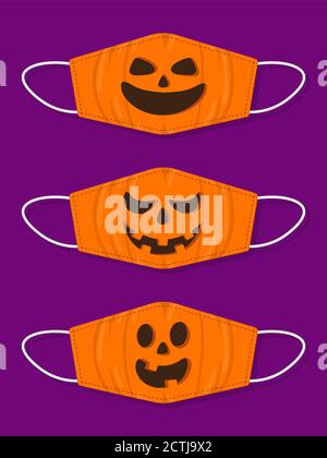 Ensemble de motifs bouche réutilisable enfants masques drôles avec halloween citrouille Illustration de Vecteur