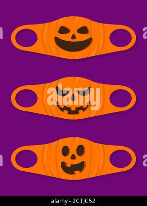 Ensemble de masques de visage avec potiron d'halloween Illustration de Vecteur