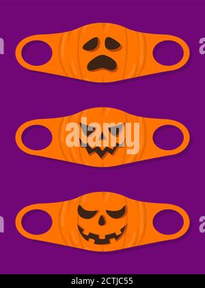 Ensemble de motifs masques pour le visage avec citrouille d'halloween 3 Illustration de Vecteur