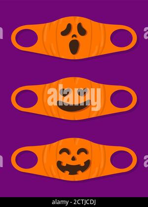 Ensemble de motifs masques pour le visage avec citrouille d'halloween 2 Illustration de Vecteur