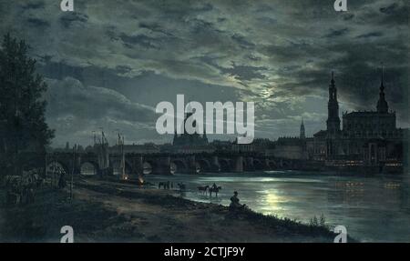 Dahl Johan Christian Clausen - vue complète de Dresde Moon - Ecole norvégienne - 19e siècle Banque D'Images