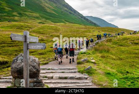 C'est le point de départ du sentier de montagne, l'itinéraire le plus populaire en haut de Ben Nevis. Achintee est à environ 2 km au sud-est de fort William, en Écosse. Banque D'Images