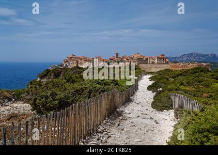France, Corse-du-Sud, Bonifacio, sentier menant à la ville au sommet de la falaise Banque D'Images