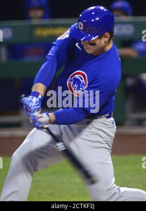 Pittsburgh, États-Unis. 23 septembre 2020. Les Cubs de Chicago Anthony Rizzo (44) est homer dans le premier dîner contre les pirates de Pittsburgh au parc PNC le mercredi 23 septembre 2020 à Pittsburgh. Photo par Archie Carpenter/UPI crédit: UPI/Alay Live News Banque D'Images