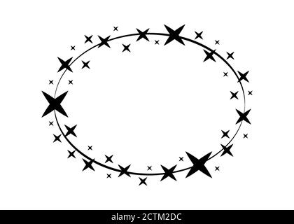 Cadre en étoile de cercle vectoriel. Couronne pour le design, modèle de logo. Stardust, étoiles, ciel étoilé. Cadre rond avec étoiles et points scintillants sur fond blanc Illustration de Vecteur