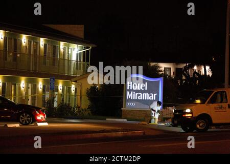 San Clemente, Californie, États-Unis. 23 septembre 2020. Un Noir a été tué par balle mercredi devant l'hôtel Maramar à San Clemente. Sgt. Dennis Breckner a déclaré qu'une lutte a eu lieu et que l'homme a atteint le fusil d'un député avant qu'il ne soit tiré deux fois. Une enquête aura lieu. Credit: Katrina Kochneva/ZUMA Wire/Alamy Live News Banque D'Images