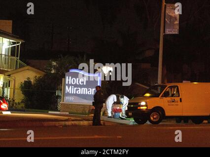 San Clemente, Californie, États-Unis. 23 septembre 2020. Un Noir a été tué par balle mercredi devant l'hôtel Maramar à San Clemente. Sgt. Dennis Breckner a déclaré qu'une lutte a eu lieu et que l'homme a atteint le fusil d'un député avant qu'il ne soit tiré deux fois. Une enquête aura lieu. Credit: Katrina Kochneva/ZUMA Wire/Alamy Live News Banque D'Images