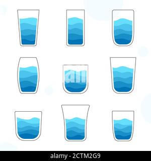 Ensemble de collection d'icônes en verre à eau claire, style plat, vecteur isolé sur fond blanc Illustration de Vecteur