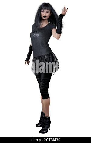 Teen Witch, Urban Fantasy Goth Academy Asian Teen, rendu 3D, illustration 3D Banque D'Images