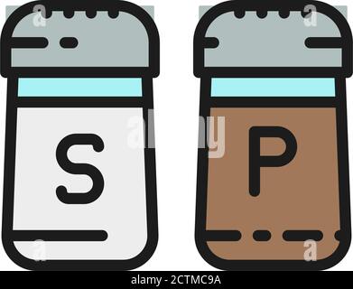 Sel et poivre, épices plat ligne de couleur icône. Isolé sur fond blanc Illustration de Vecteur