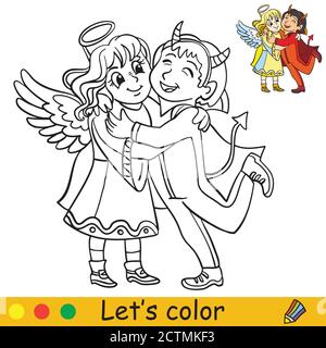Halloween coloration avec l'exemple coloré démon ange Illustration de Vecteur