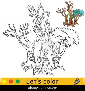 Halloween coloration avec l'exemple coloré arbre effrayant Illustration de Vecteur