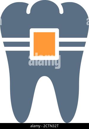Dent avec accolades icône colorée. Traitement orthodontique, organe sain dans la cavité orale symbole Illustration de Vecteur