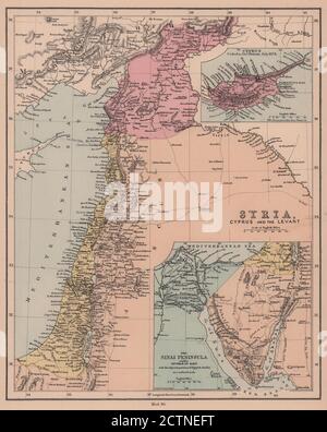 Syrie, Chypre et le Levant. Péninsule du Sinaï. HUGHES 1876 carte ancienne Banque D'Images