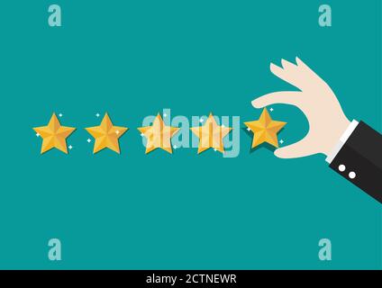 Homme d'affaires avec cinq étoiles. Feedback avec note de satisfaction. Illustration vectorielle Illustration de Vecteur