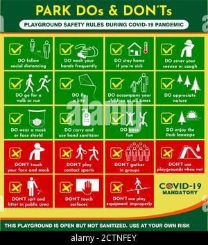 Règles des parcs publics affiche ou pratiques de santé publique pour Covid-19, protocoles de santé et de sécurité ou nouveau concept de mode de vie normal. eps 10 vecteur, Easy t Illustration de Vecteur