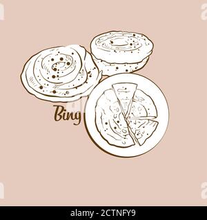 Illustration du pain Bing dessiné à la main. Pain plat, généralement connu en Chine. Série de mises en plan vectorielles. Illustration de Vecteur