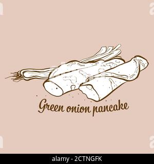 Illustration du pain à crêpes à l'oignon vert dessiné à la main. Pain plat, généralement connu en Chine. Série de mises en plan vectorielles. Illustration de Vecteur