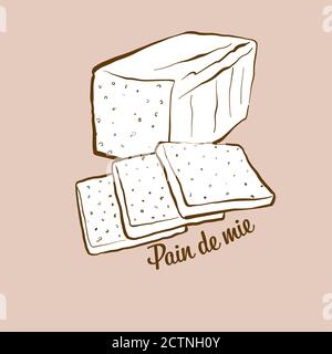 Illustration pain pain pain pain pain pain de mie dessiné à la main. Blanc, généralement connu en Italie. Série de mises en plan vectorielles. Illustration de Vecteur