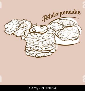 Illustration du pain à crêpes à la pomme de terre dessiné à la main. Crêpe, généralement connue en Slovaquie, Allemagne. Série de mises en plan vectorielles. Illustration de Vecteur
