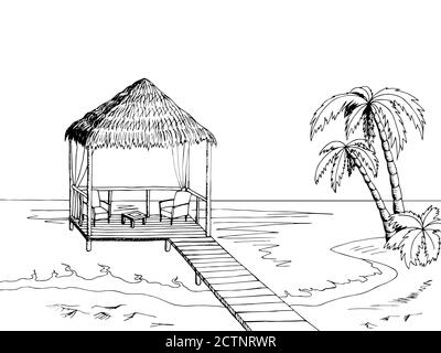 Sea Coast Graphic art noir blanc paysage illustration vecteur Illustration de Vecteur