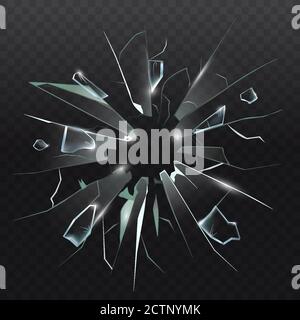 Verre brisé réaliste et très détaillé, isolé sur fond transparent foncé. Avec des fissures et des points. Éclats de brisures réalistes et transparents Illustration de Vecteur