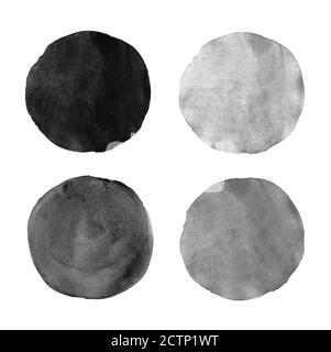 Magnifiques motifs de cercles aquarelle gris isolés sur fond blanc. Banque D'Images