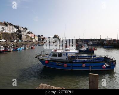 Mevagissey est un charmant village portuaire qui était autrefois le centre de la pêche dans les vergers de Cornouailles et qui possède encore un port en activité, avec quelques douzaines de petits bateaux de pêche. Il a une tradition de construction de bateau datant de 1745. Beaucoup des vieux bâtiments, construits en rafle et en ardoise, témoignent d'une époque où les grands bancs de chards étaient la subsistance de tout le village. Des excursions de pêche peuvent être effectuées depuis le port et vous trouverez un ferry pour le port voisin de Fowey. Banque D'Images