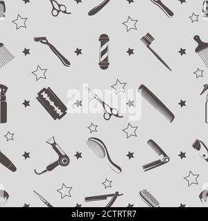 Vector Seamless Pattern concept de barbershop ou salon de coiffure pour hommes. Illustration de Vecteur