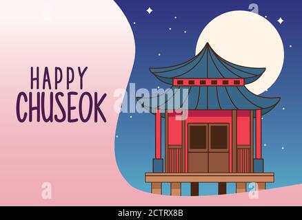 joyeux chuseok célébration avec bâtiment chinois et illustration du vecteur de lune conception Illustration de Vecteur