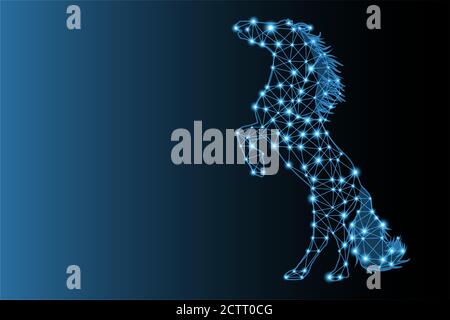 Vide bas cheval de style poly avec lignes lumineuses et points. Illustration de Vecteur