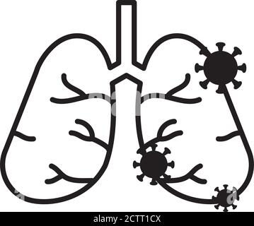 poumons avec icône de coronavirus sur fond blanc, style de ligne, illustration vectorielle Illustration de Vecteur