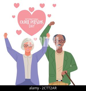 les personnes âgées internationales lettrage de jour avec vieux couple et coeur illustration vectorielle Illustration de Vecteur