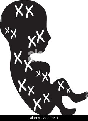 forme de bébé avec des chromosomes autour sur fond blanc, style de silhouette, illustration vectorielle Illustration de Vecteur