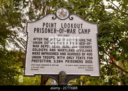 Point Lookout, MD, USA 09/19/2020: Point Lookout prisonnier de camp de guerre où 3384 prisonniers confédérés sont morts en raison de mauvaises conditions pendant la guerre civile américaine Banque D'Images