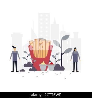 Illustration à plat des frites.conception vectorielle.convient pour la page d'arrivée, l'interface utilisateur, le site Web, l'application mobile, l'éditorial, l'affiche, la brochure, l'article et la bannière. Illustration de Vecteur