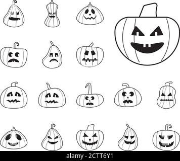 ensemble de citrouilles d'halloween en forme de ligne d'arrière-plan blanche illustration vectorielle Illustration de Vecteur