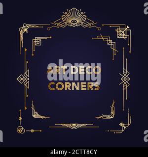 Roaring 20s Design templates - Art Deco vintage Corners. Éléments rétro linéaires pour cartes d'invitation et bannières Illustration de Vecteur