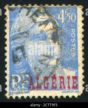 ALGÉRIE VERS 1947: Timbre imprimé par la France, montre Marianne, vers 1947 Banque D'Images