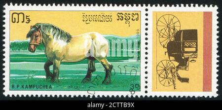 CAMBODGE - VERS 1989: Timbre imprimé par le Cambodge, montre le cheval, vers 1989. Banque D'Images