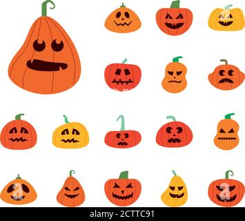 ensemble de citrouilles d'halloween sur fond blanc, icônes de style plat illustration vectorielle Illustration de Vecteur