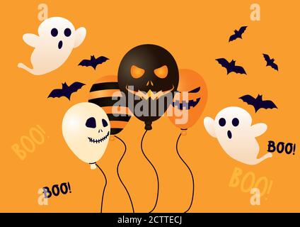 halloween ballons hélium avec des chauves-souris volantes et des fantômes illustration vectorielle conception Illustration de Vecteur