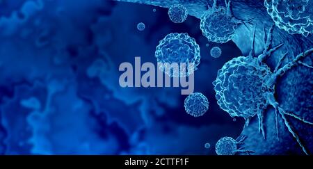 Éclosion de cancer et traitement de cellules cancéreuses malignes dans un corps humain causées par des agents cancérigènes et la génétique avec cellules cancéreuses comme immunothérapie. Banque D'Images