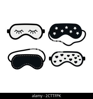 Noir et blanc sommeil beauté masques Icon ensemble isolé sur fond blanc. Illustration de Vecteur