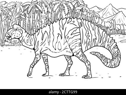 Gros dinosaure herbivore - Edmontosaurus. Page de coloriage Dino et modèle de livre de coloriage. Banque D'Images