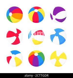 Boules de plage gonflables ensemble de style plat dessin vectoriel illustration signes isolés sur fond blanc. Illustration de Vecteur