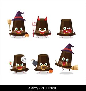 Émoticônes d'expression d'Halloween avec personnage de dessin animé de chapeau de pèlerins marron Illustration de Vecteur