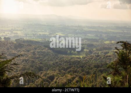 Vue panoramique prise depuis le point de vue de Kaimai Mamaku, une terrasse d'observation sur la State Highway 29 à Waikato en Nouvelle-Zélande Banque D'Images