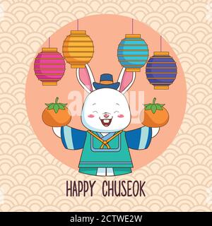 bonne célébration chuseok avec lapin levage oranges et lanternes vecteur conception de l'illustration Illustration de Vecteur