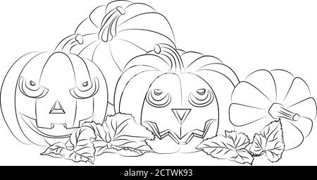 Illustration vectorielle monochrome d'une citrouille d'Halloween. Contour isolé sur blanc. Design pour livres de coloriage Illustration de Vecteur